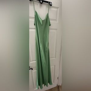 Mango x Camille cowl neck midaxi dress with thigh split in pistachio